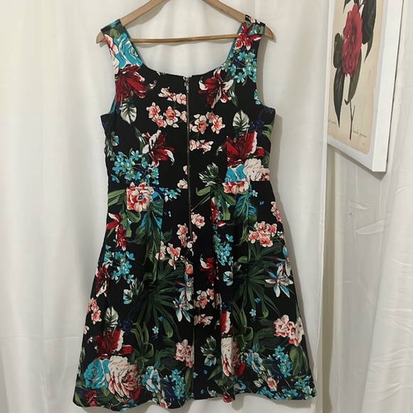 Jessica 97% Cotton Black Floral Sleeveless Pleated Skirt Dress a320 - Picture 4 of 4
